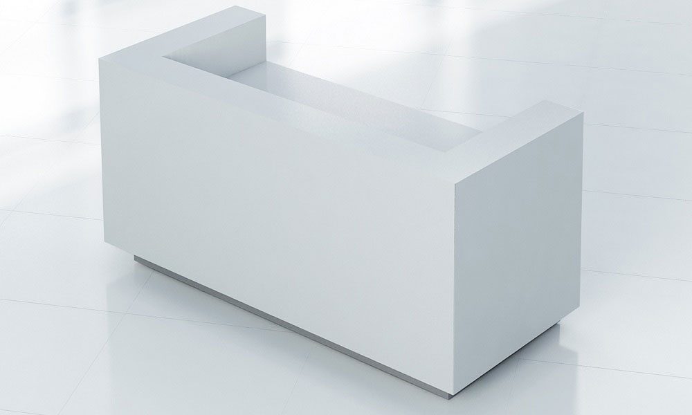 Flyttbar Receptionsdisk Frost receptionsdisk har rena linjer och ett integrerat skrivbord.